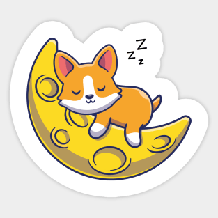 Cute Kawaii Fox Sleeping on Moon Sticker